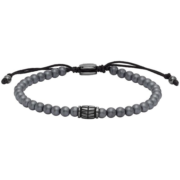 Men's Stainless Steel and Genuine Leather and/or Beaded Bracelet Hematite/Smoke - Picture 1 of 4